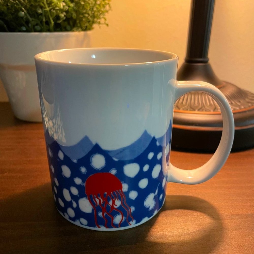 WEST ELM + OCEANA White Mug - Navy Whale & Red Jellyfish